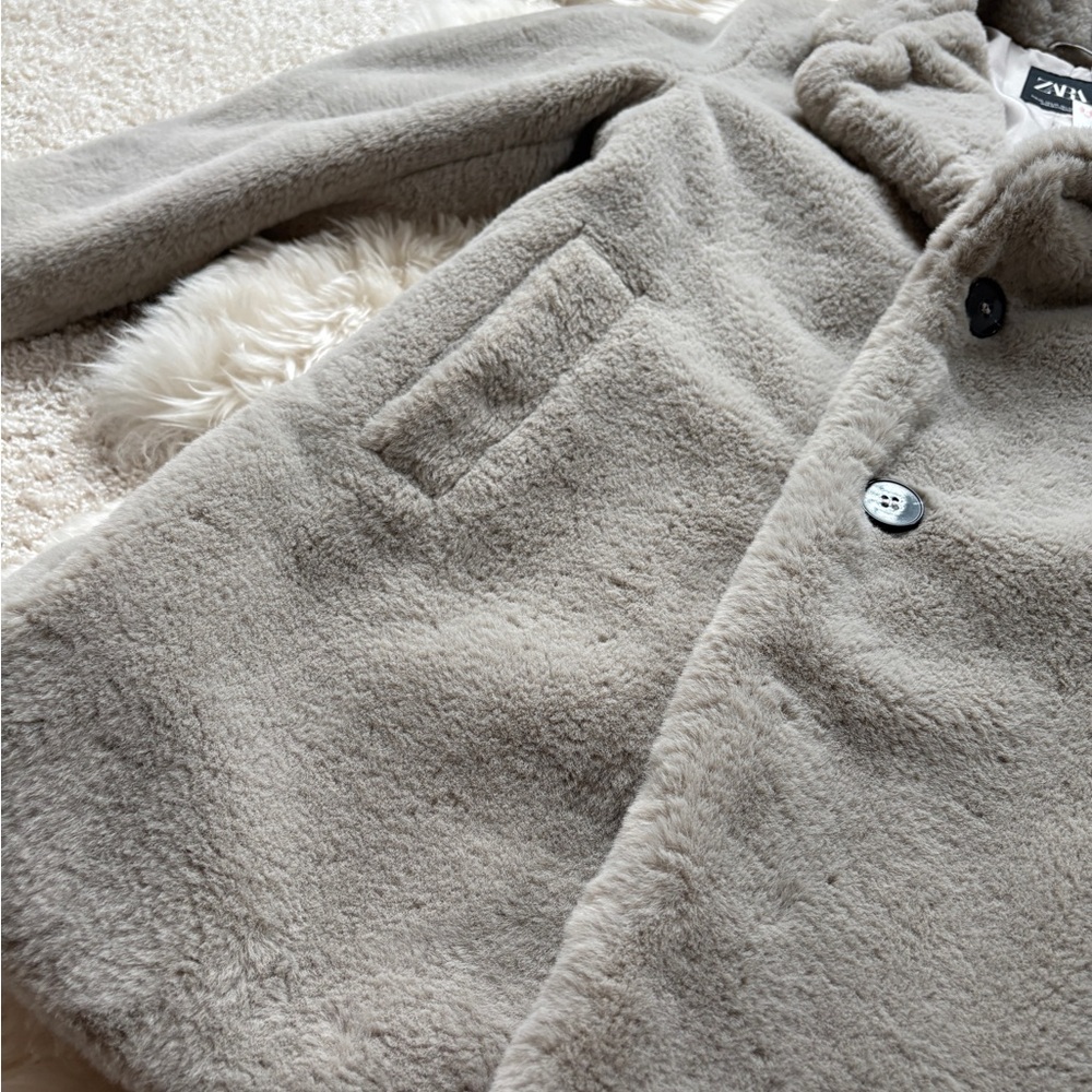 nwt zara grey faux fur coat xs - Picture 12 of 14